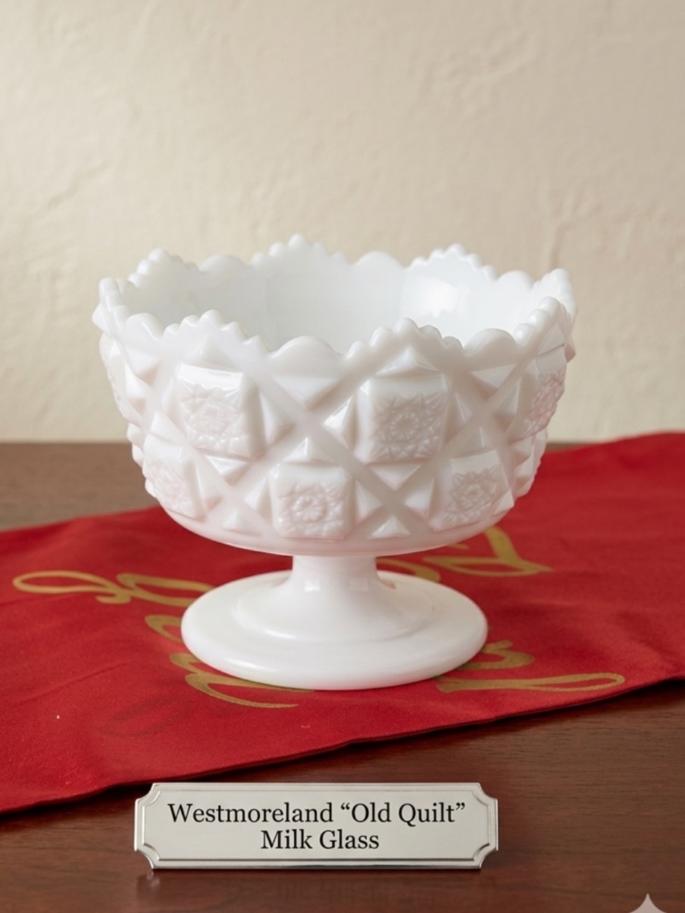 Vintage Westmoreland "Old Quilt" White Milk Glass Pedestal Bowl Compote
